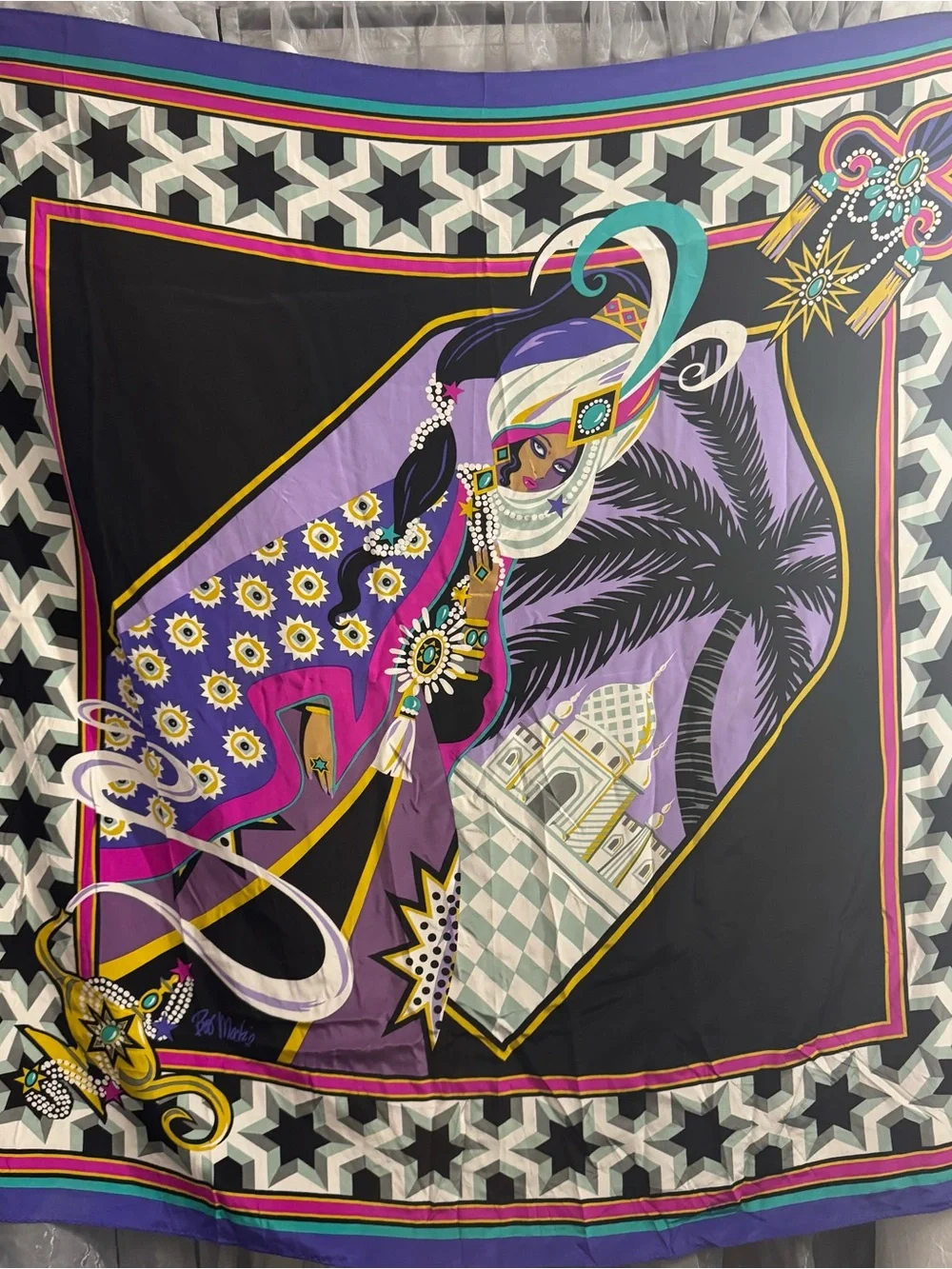 Bob Mackie Wearable Art Aladin Themed 100% Silk Scarf